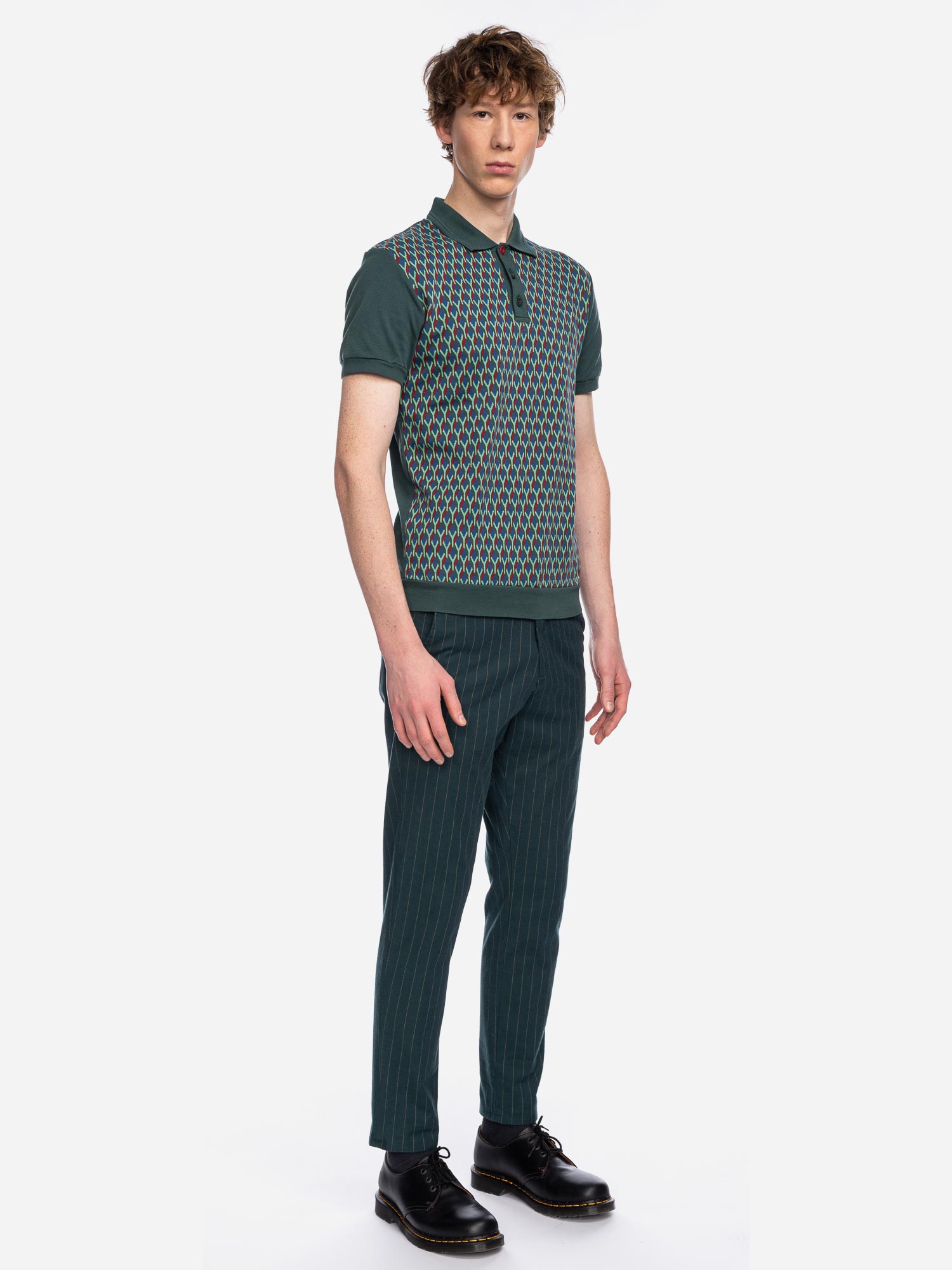 Enzio - Poloshirt mit grafischem Muster in Mintgrün
